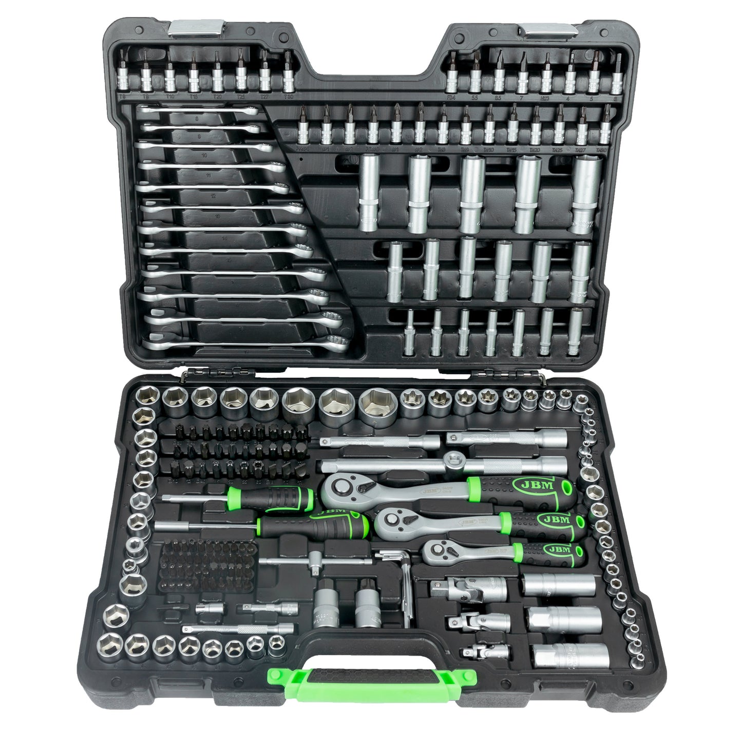 SET DI UTENSILI DA 216 PEZZI CON BUSSOLE ESAGONALI DA 1/4", 3/8" E 1/2" – FINITURA ZINCATA