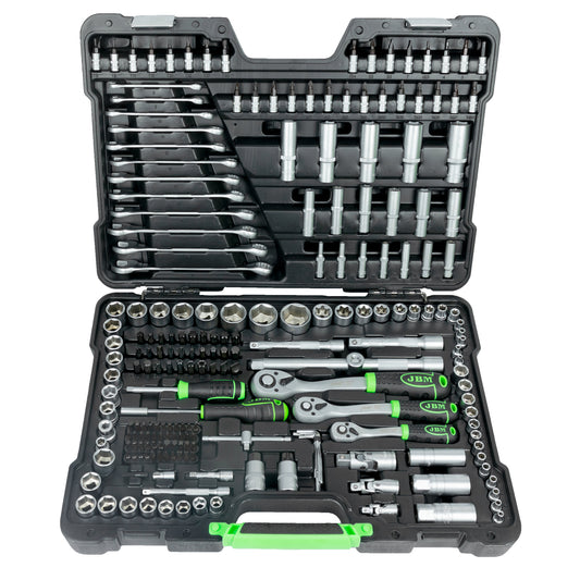 SET DI UTENSILI DA 216 PEZZI CON BUSSOLE ESAGONALI DA 1/4", 3/8" E 1/2" – FINITURA ZINCATA