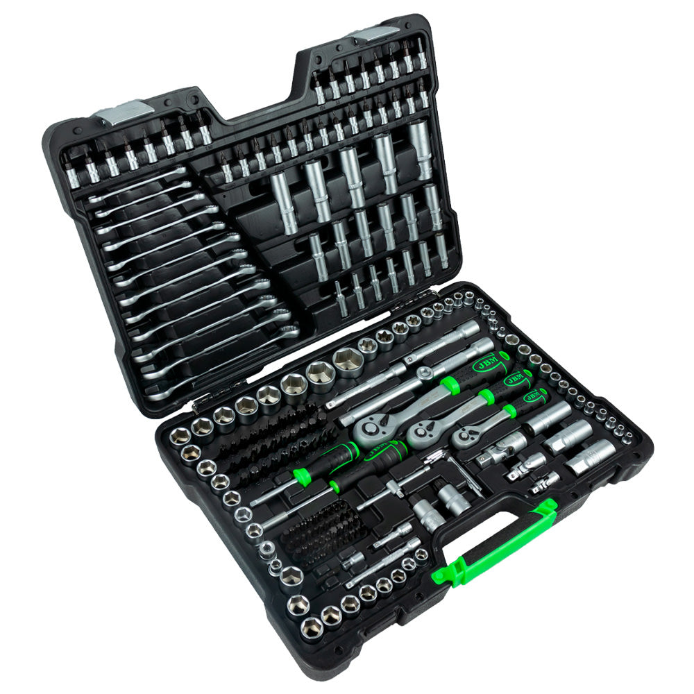 SET DI UTENSILI DA 216 PEZZI CON BUSSOLE ESAGONALI DA 1/4", 3/8" E 1/2" – FINITURA ZINCATA