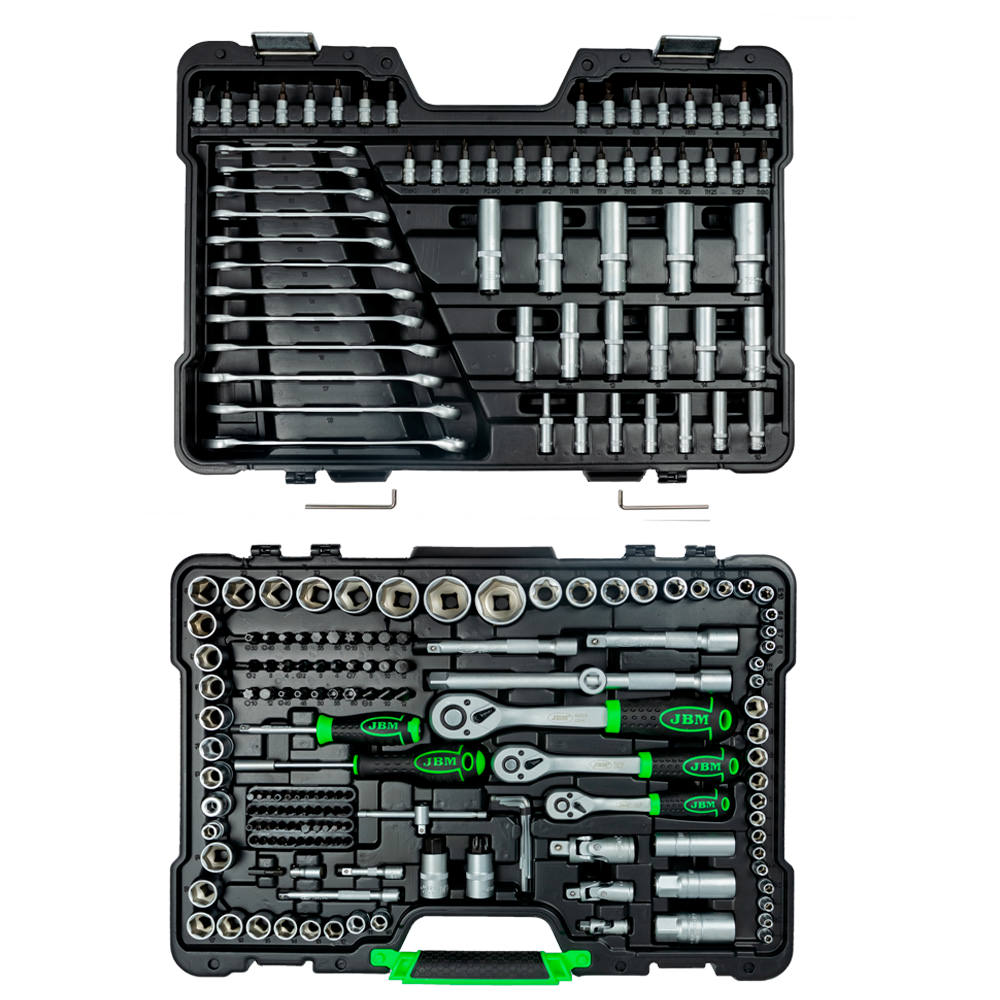SET DI UTENSILI DA 216 PEZZI CON BUSSOLE ESAGONALI DA 1/4", 3/8" E 1/2" – FINITURA ZINCATA