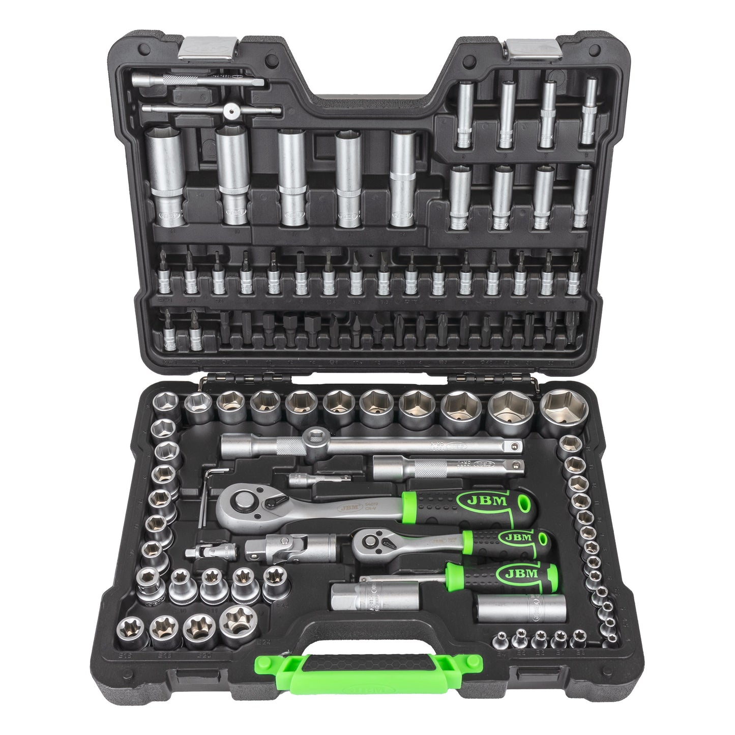 SET DI UTENSILI DA 108 PEZZI CON BUSSOLE ESAGONALI DA 1/4" E 1/2" – FINITURA ZINCATA