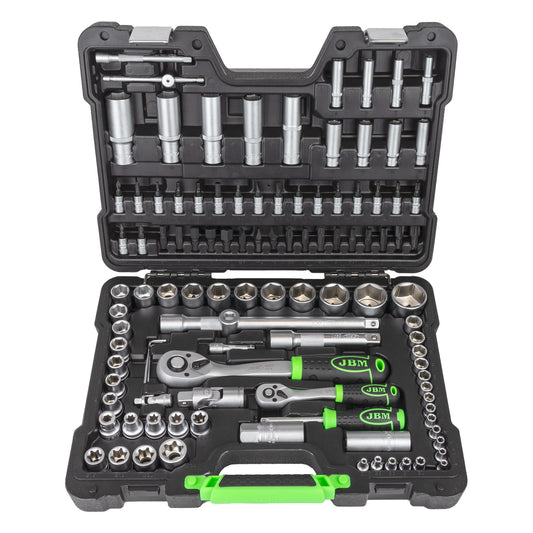 SET DI UTENSILI DA 108 PEZZI CON BUSSOLE ESAGONALI DA 1/4" E 1/2" – FINITURA ZINCATA