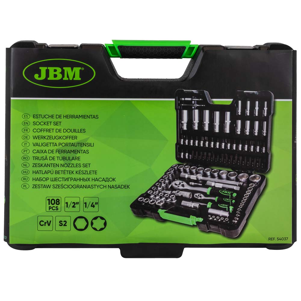 SET DI UTENSILI DA 108 PEZZI CON BUSSOLE ESAGONALI DA 1/4" E 1/2" – FINITURA ZINCATA