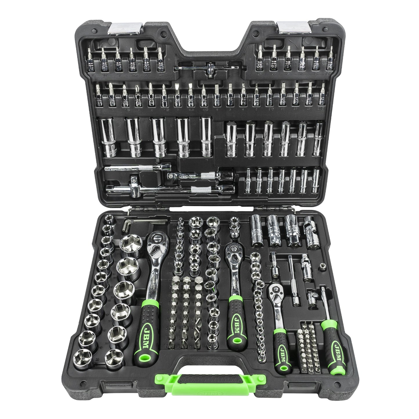SET DI UTENSILI DA 179 PEZZI CON BUSSOLE ESAGONALI DA 1/4", 3/8" E 1/2" – FINITURA CROMATA