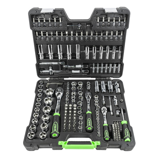 SET DI UTENSILI DA 179 PEZZI CON BUSSOLE ESAGONALI DA 1/4", 3/8" E 1/2" – FINITURA CROMATA