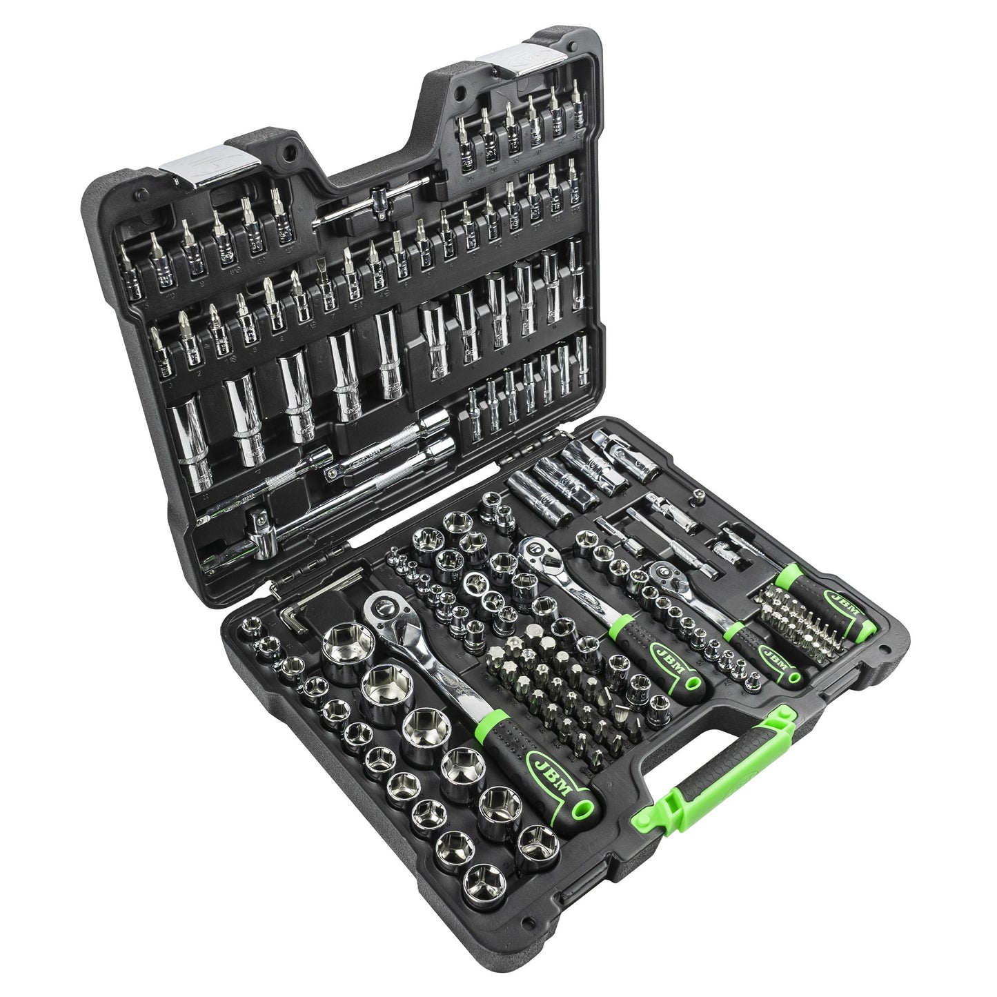 SET DI UTENSILI DA 179 PEZZI CON BUSSOLE ESAGONALI DA 1/4", 3/8" E 1/2" – FINITURA CROMATA