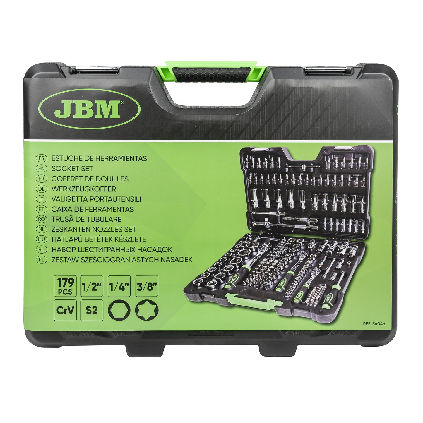 SET DI UTENSILI DA 179 PEZZI CON BUSSOLE ESAGONALI DA 1/4", 3/8" E 1/2" – FINITURA CROMATA