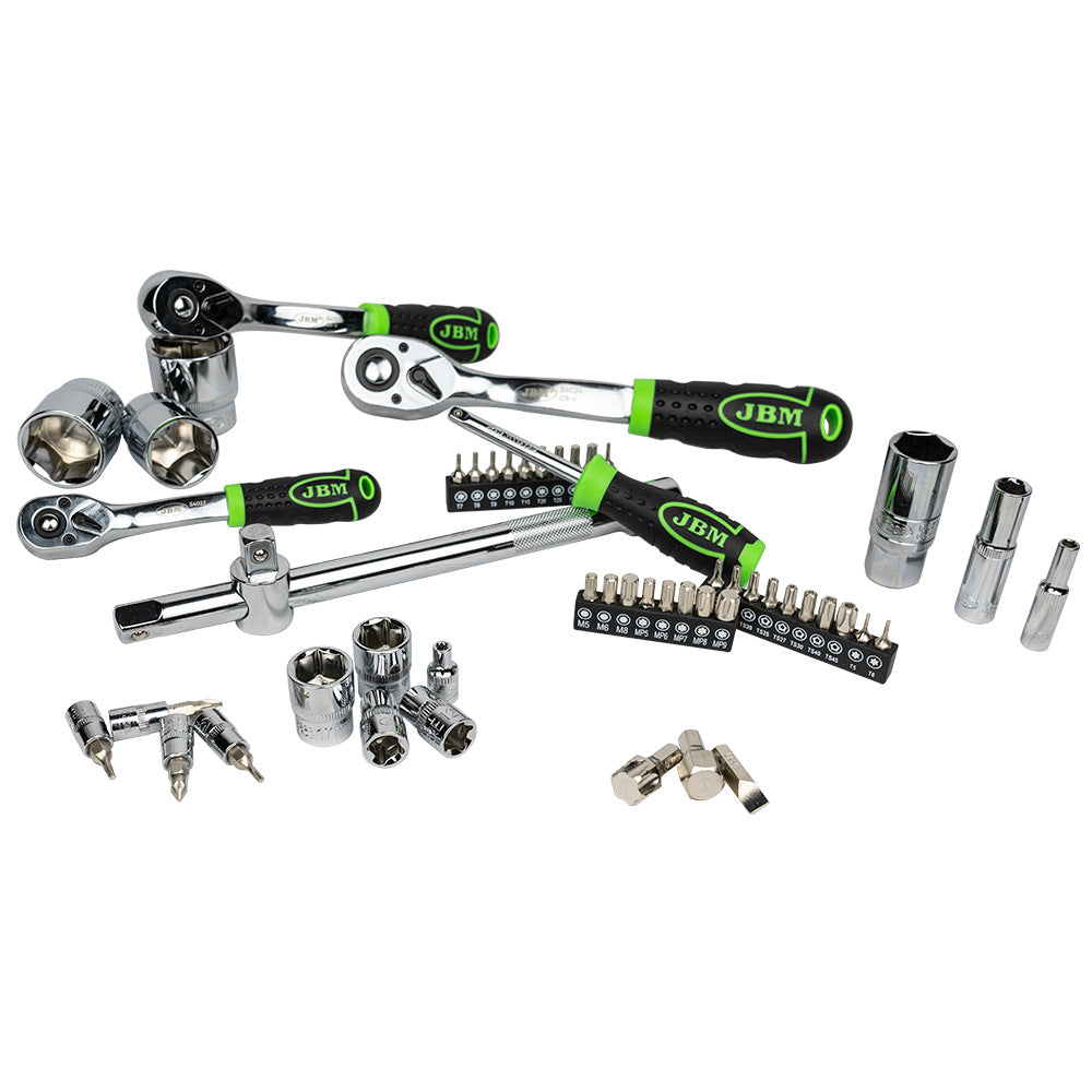 SET DI UTENSILI DA 179 PEZZI CON BUSSOLE ESAGONALI DA 1/4", 3/8" E 1/2" – FINITURA CROMATA