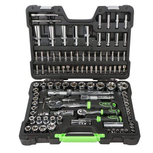 SET DI UTENSILI DA 108 PEZZI CON BUSSOLE ESAGONALI DA 1/4" E 1/2" – FINITURA CROMATA
