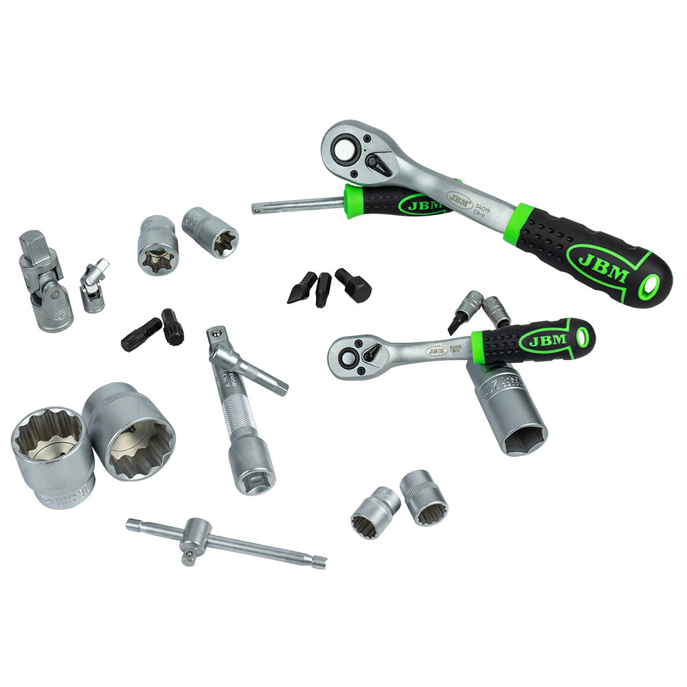 SET DI UTENSILI DA 108 PEZZI CON BUSSOLE ESAGONALI DA 1/4" E 1/2" – FINITURA CROMATA
