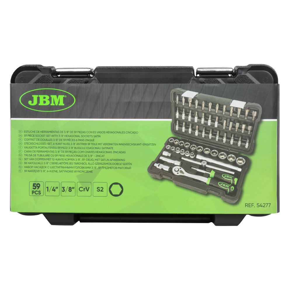 VALIGETTA DI UTENSILI 59 PEZZI CON BUSSOLE 3/8" - FINITURA ZINCO