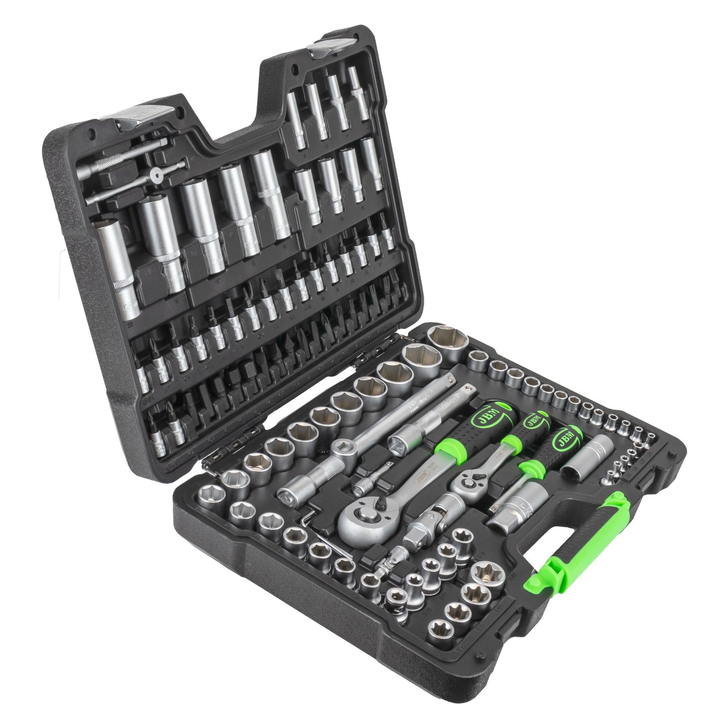SET DI UTENSILI DA 108 PEZZI CON BUSSOLE ESAGONALI DA 1/4" E 1/2" – FINITURA ZINCATA