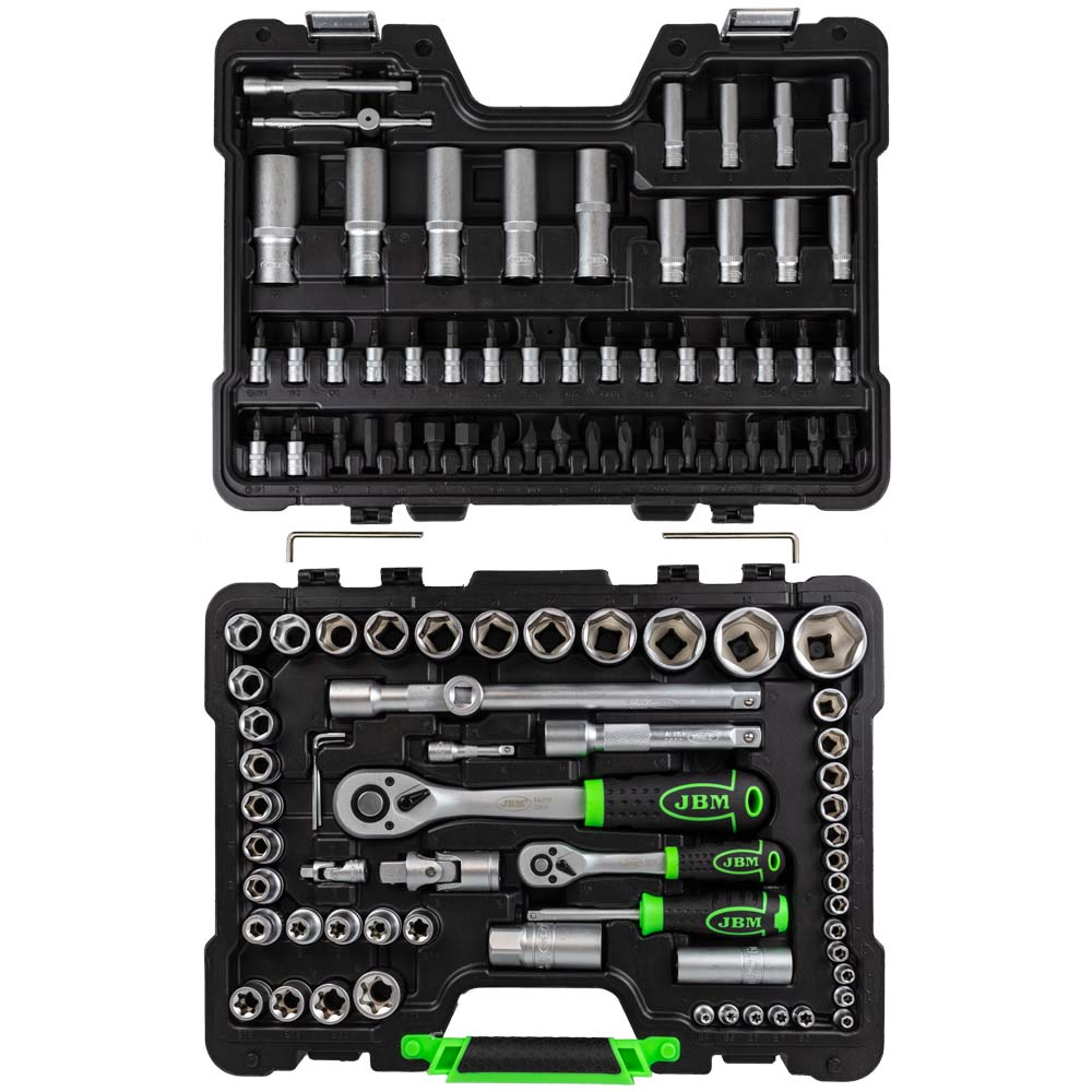 SET DI UTENSILI DA 108 PEZZI CON BUSSOLE ESAGONALI DA 1/4" E 1/2" – FINITURA ZINCATA